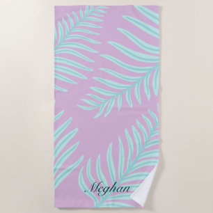 Serviette De Plage Tropical Pastel Feuilles Monogram Beach