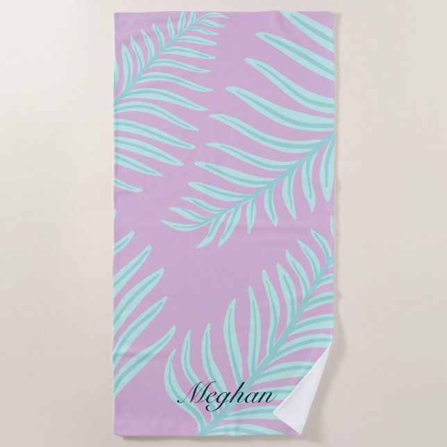 Serviette De Plage Tropical Pastel Feuilles Monogram Beach (Devant)