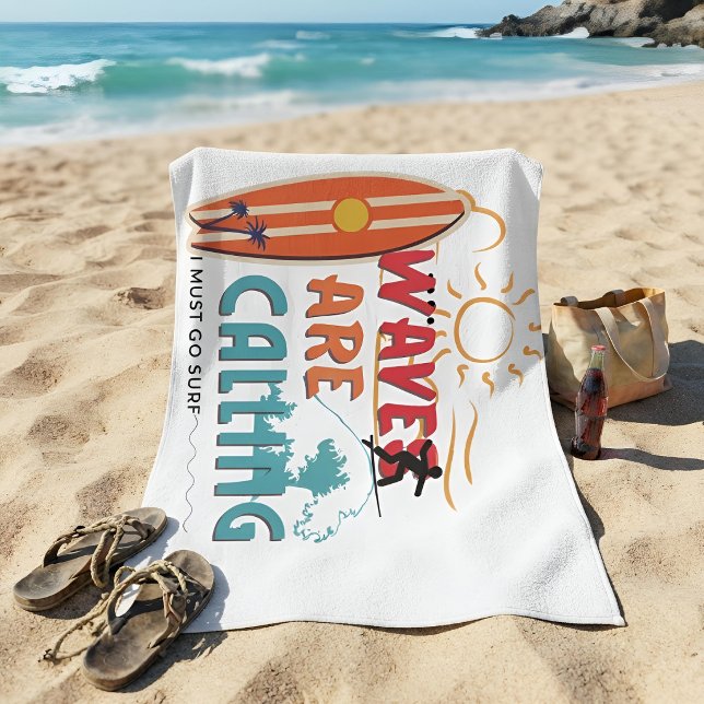 Serviette De Plage Tropical Rétro Surf : Les vagues vous appellent (Créateur téléchargé)