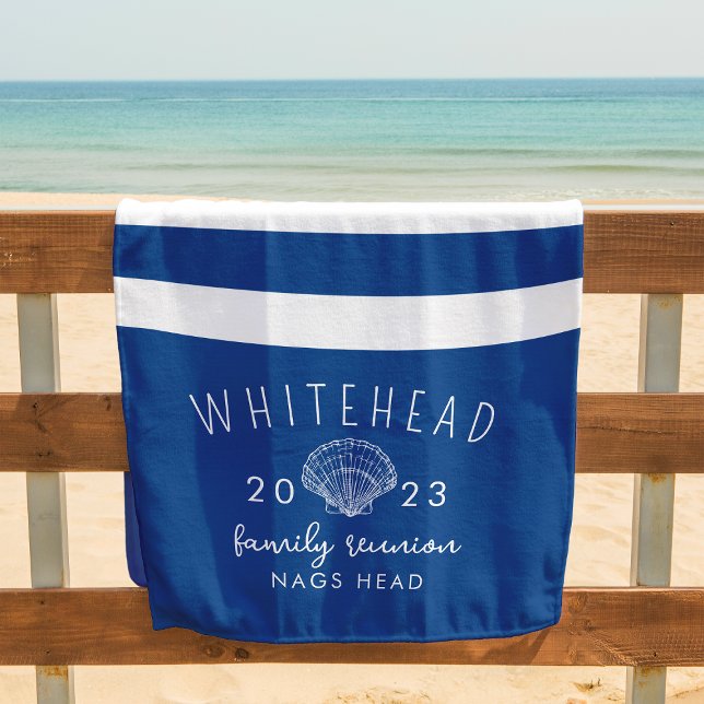Serviette De Plage Tropical Seashell Monogramme Bleu Royal Plage (Créateur téléchargé)