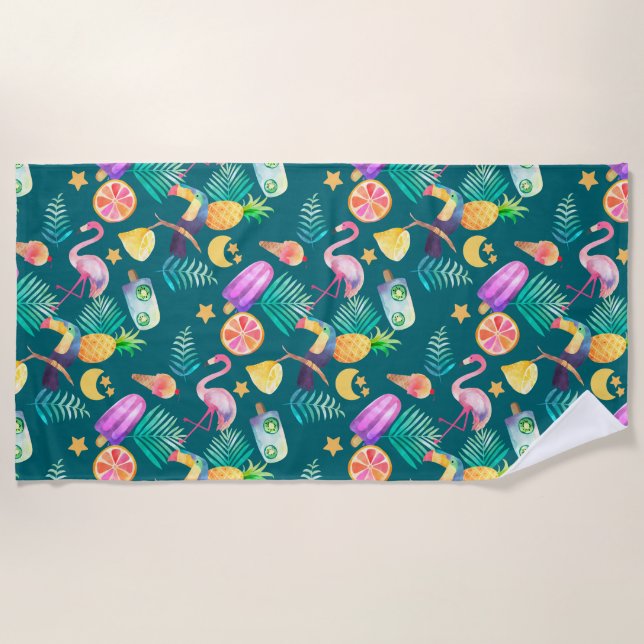 Serviette De Plage Tropical Summer Fun Motif (Devant)