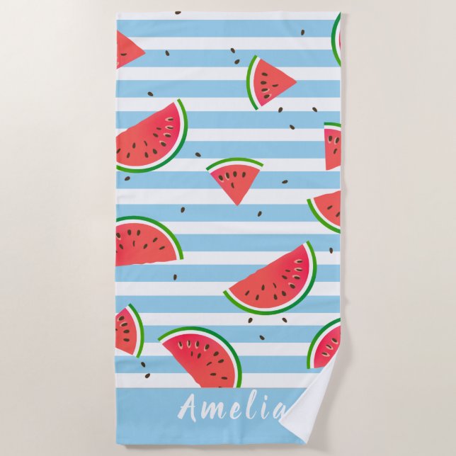Serviette De Plage Tropical Watermelon Red Stripes Personnalisé (Devant)