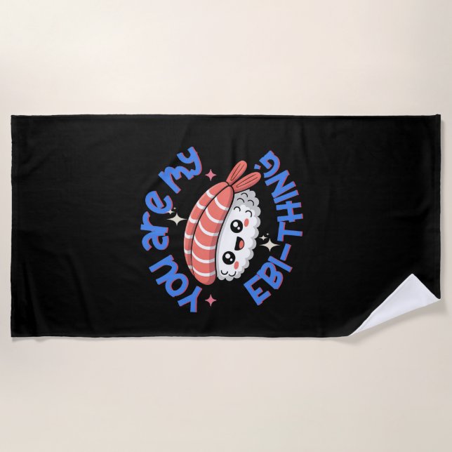 Serviette De Plage Tu es mon truc bleu en forme d'Ebi Sushi (Devant)