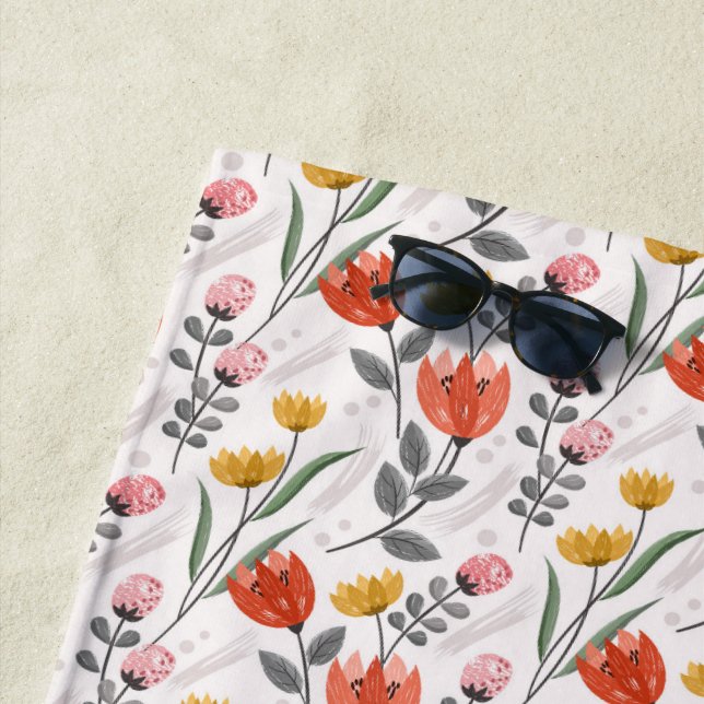 Serviette de plage Tulips dessinée à la main moder (En situation)
