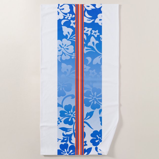 Serviette De Plage Tunnels Beach Hawaii Hibiscus Surboard Blue (Devant)