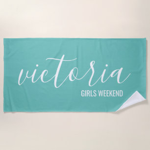 Serviette de plage turquoise à monogramme en écrit
