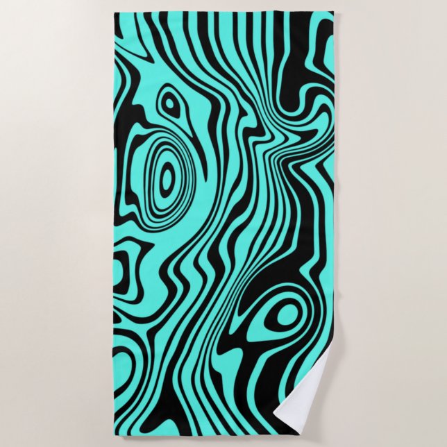 Serviette de plage turquoise à rayures noires - Ch (Devant)