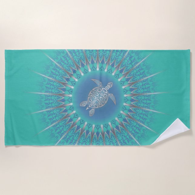 Serviette De Plage Turquoise argentée Turquoise Mandala (Devant)