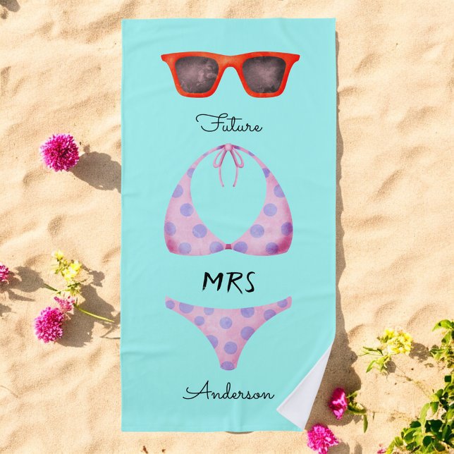 Serviette De Plage Turquoise Bikini Lunettes de soleil Futur Mme. (Créateur téléchargé)