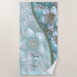 Serviette De Plage Turquoise Blanc Floral Beach