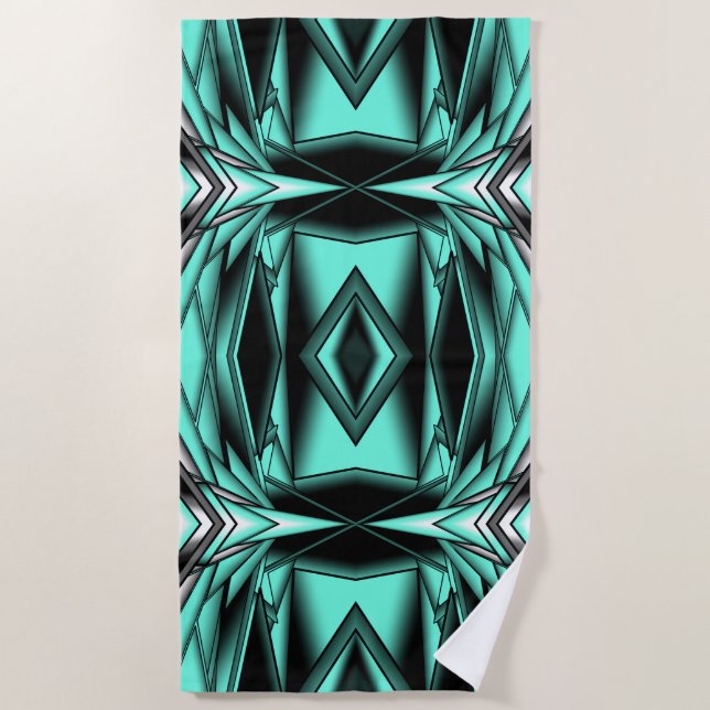 Serviette De Plage Turquoise Blanc Noir Ombré Art Abstrait Moderne (Devant)