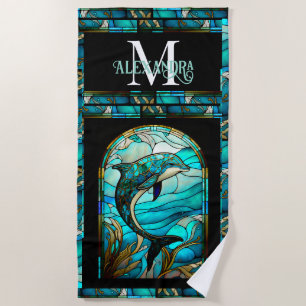 Serviette De Plage Turquoise bleu dauphin look de verre tendu