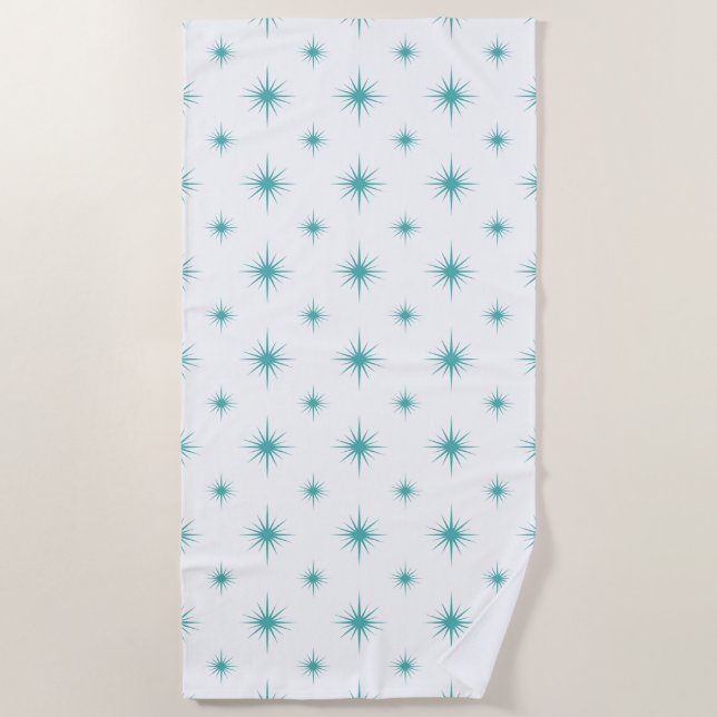 Serviette De Plage Turquoise Bleu Starburst Motif du milieu du siècle (Devant)