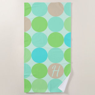 Serviette De Plage Turquoise Bleu Vert & Cercles Orange Monogramme