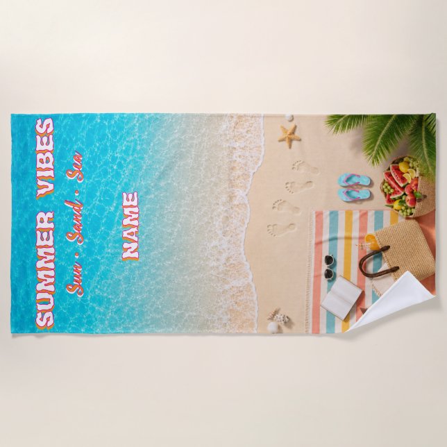 Serviette de plage turquoise esthétique d'été (Devant)