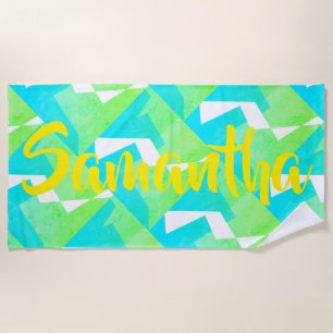 Serviette De Plage Turquoise Green Samantha Votre Nom Plage Serviette