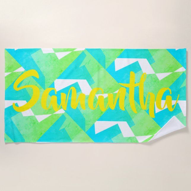 Serviette De Plage Turquoise Green Samantha Votre Nom Plage Serviette (Devant)