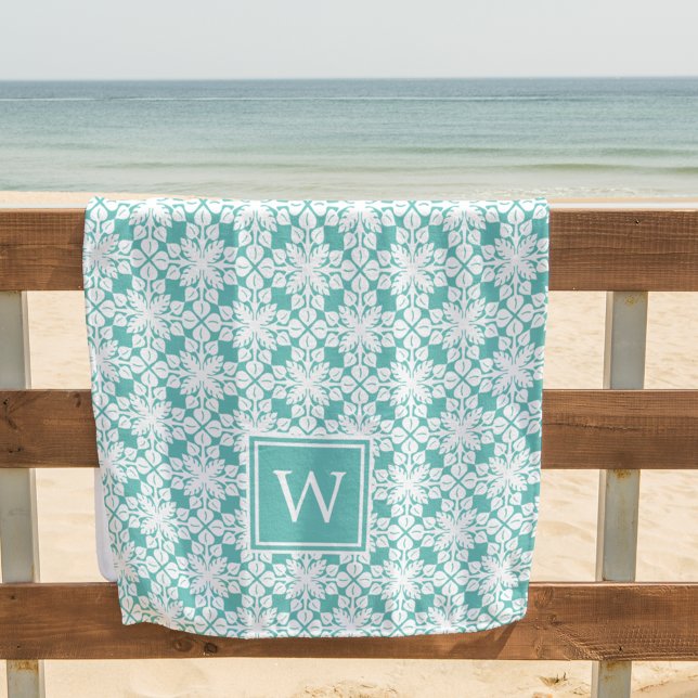 Serviette De Plage Turquoise Hawaiian Pattern Monogram (Créateur téléchargé)