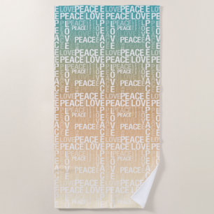 Serviette De Plage Turquoise Peach Gold White Peace Love