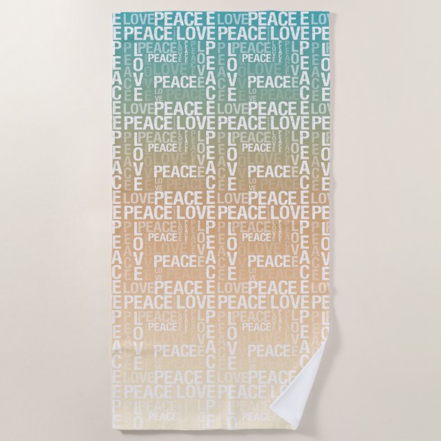 Serviette De Plage Turquoise Peach Gold White Peace Love (Devant)