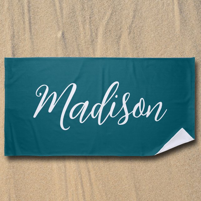 Serviette De Plage Turquoise Tendance Nom Personnalisé Écriture Manus (Créateur téléchargé)