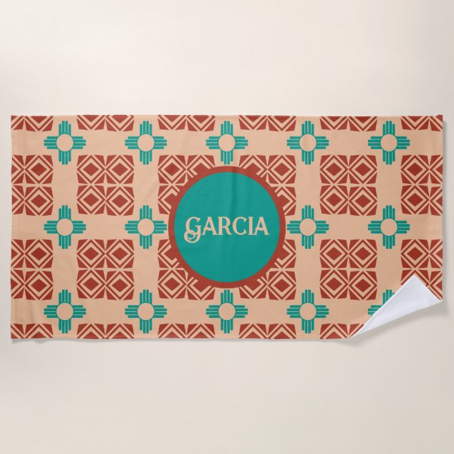 Serviette De Plage Turquoise Zia Tribal Brown Tan (Devant)