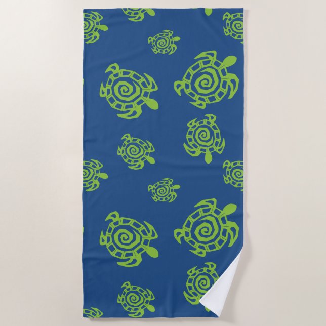 Serviette De Plage Turtle Green sur le terrain bleu (Devant)