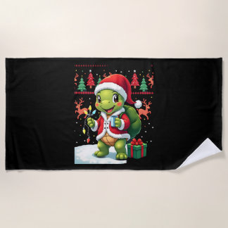 Serviette De Plage Turtle Xmas Lights Ugly Santa Turtle Christmas Tan