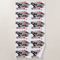 Tuxedo Chat Cute Jolie Fleurs Chats Aquarelle