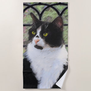 Serviette De Plage Tuxedo Chat dans la peinture de fenêtre Art animal
