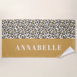 Serviette De Plage typographie Empreinte de léopard initiale audacieu