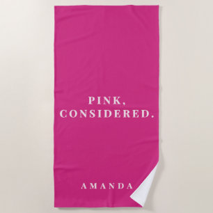 Serviette De Plage Typographie moderne minimaliste rose vif drôle per
