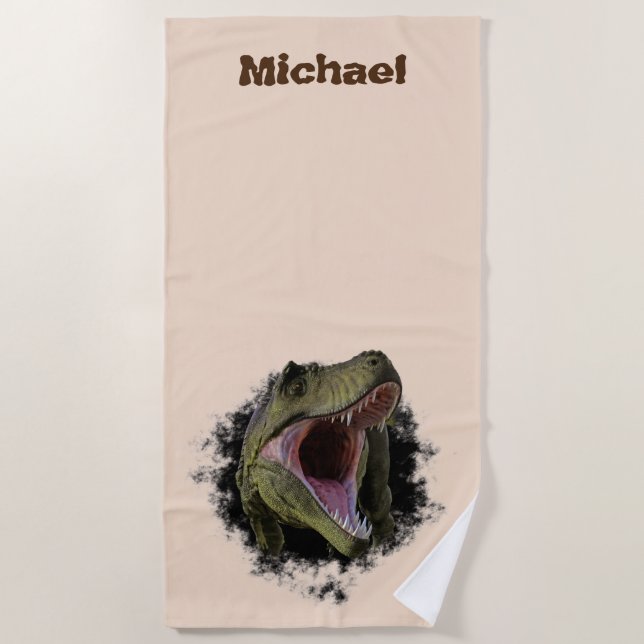 Serviette De Plage Tyrannosaures T-rex Dinosaure Nom Personnalisé (Devant)
