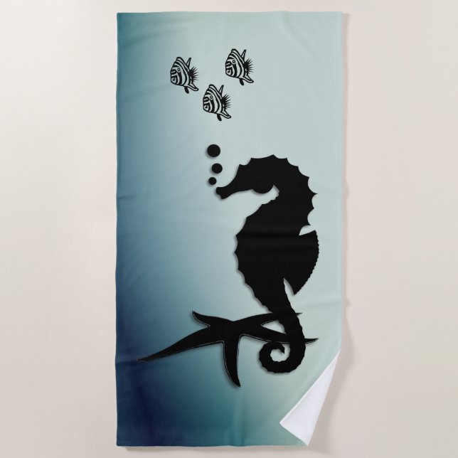 Serviette De Plage Un cheval de mer dans le vert (Devant)