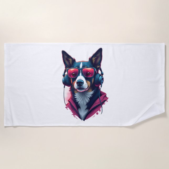 Serviette De Plage Un chien Habu portant lunettes de soleil et casque (Devant)