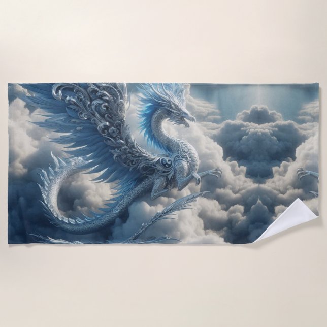 Serviette De Plage Un dragon superbe entouré de nuages (Devant)