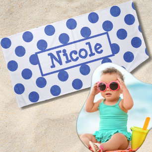Serviette De Plage Un grand point Polka bleu moderne personnalisé