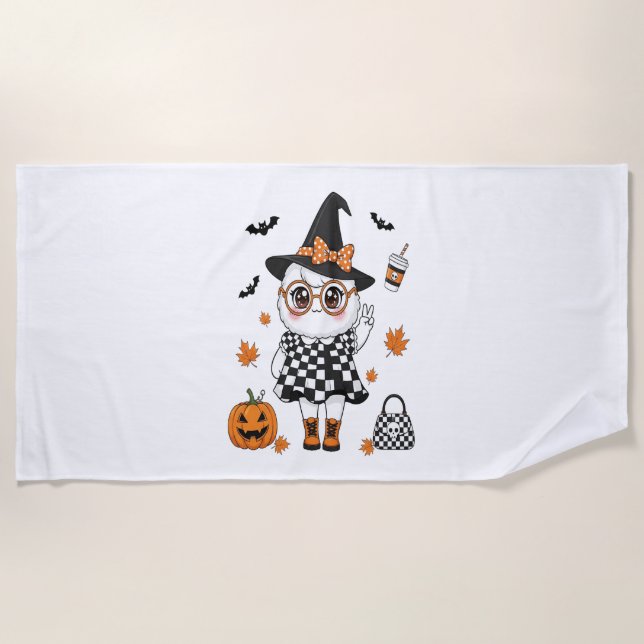 Serviette De Plage Un joli fantôme d'Halloween (Devant)