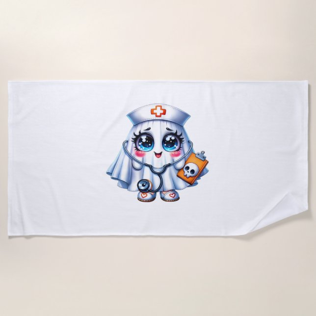 Serviette De Plage Un mignon fantôme d'Halloween en uniforme d'infirm (Devant)