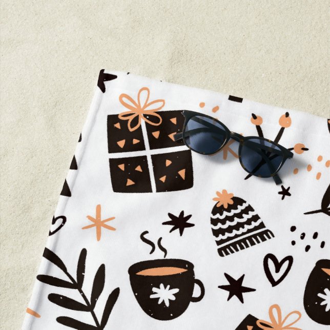 Serviette De Plage Un Motif de Noël noir et blanc (En situation)