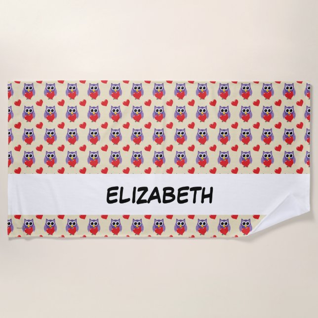 Serviette De Plage Un Motif Owen Love | Ajouter Votre Nom (Devant)