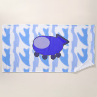 Serviette De Plage Un vaisseau spatial bleu mignon sur les nuages Wav