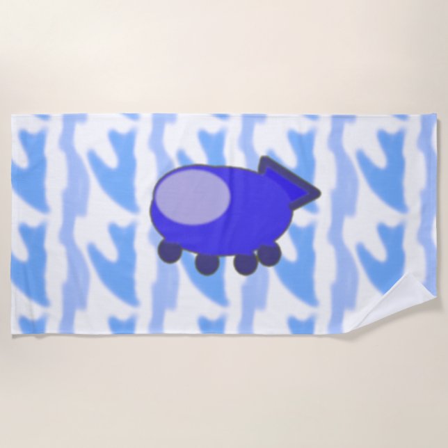 Serviette De Plage Un vaisseau spatial bleu mignon sur les nuages Wav (Devant)