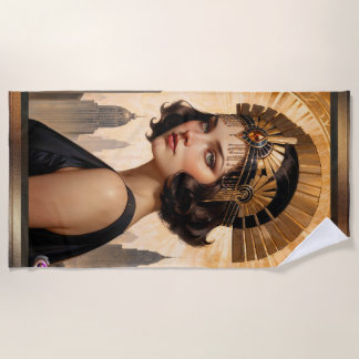 Serviette De Plage Une Demoiselle Art Déco Concept Art IA par Xzendor