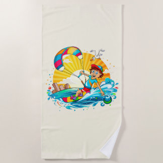 Serviette De Plage Une illustration de surfing de couleur douce.