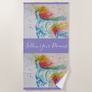 Serviette De Plage Unicorn aquarelle peinture Dreams Beach Towel