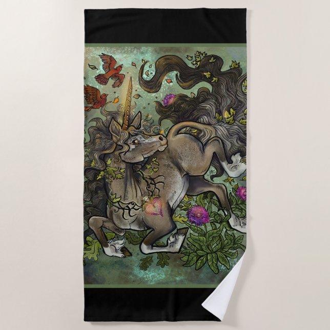 Serviette De Plage Unicorne au coeur sauvage (Devant)