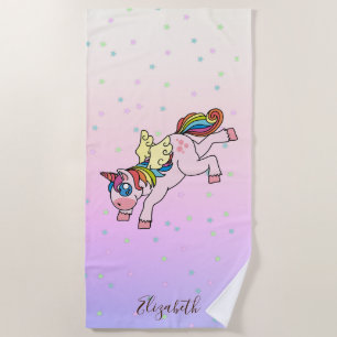 Serviette De Plage Unicorne Magique, Stars Colorés - Personnalisé