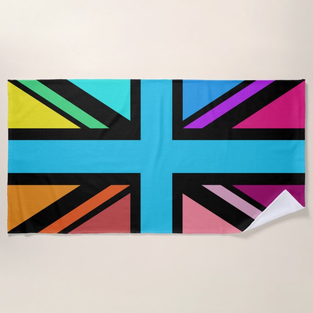 Serviette De Plage Union Jack/Drapeau Multicolore+Noir (Devant)
