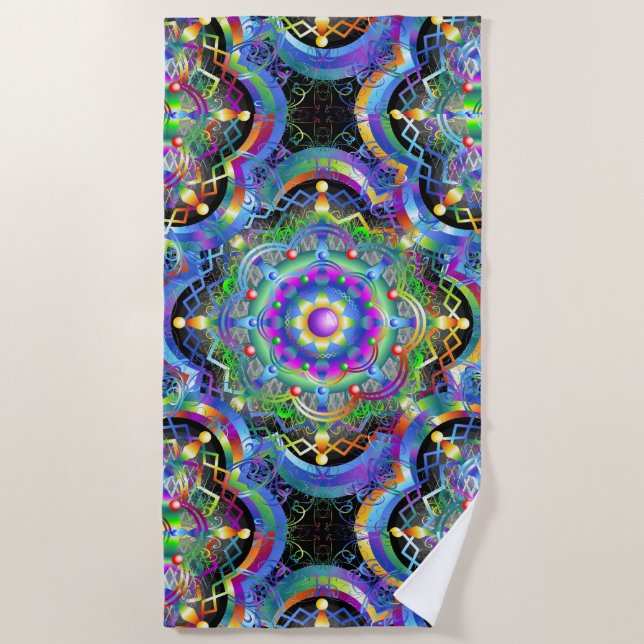 Serviette De Plage Univers Mandala Couleurs Psychédéliques (Devant)